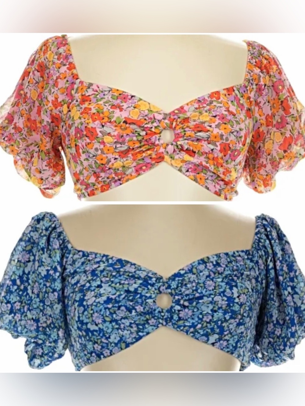 Wild Fable set of two Floral Puff-Sleeve Crop Tops